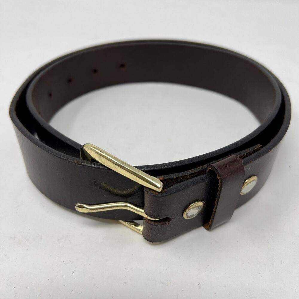 Unbranded Leather Belt Brown Genuine Leather Gold Color Hardwarare Men's Sz. 34